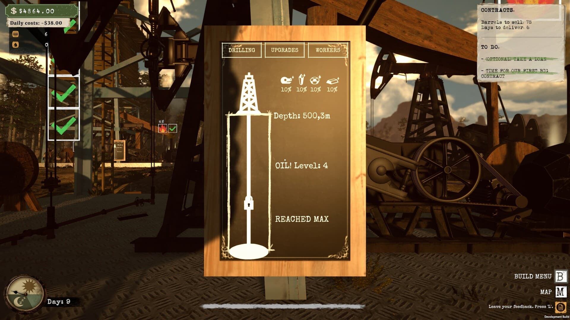 Official demo screenshot of a derrick drill-depth and required-wax board