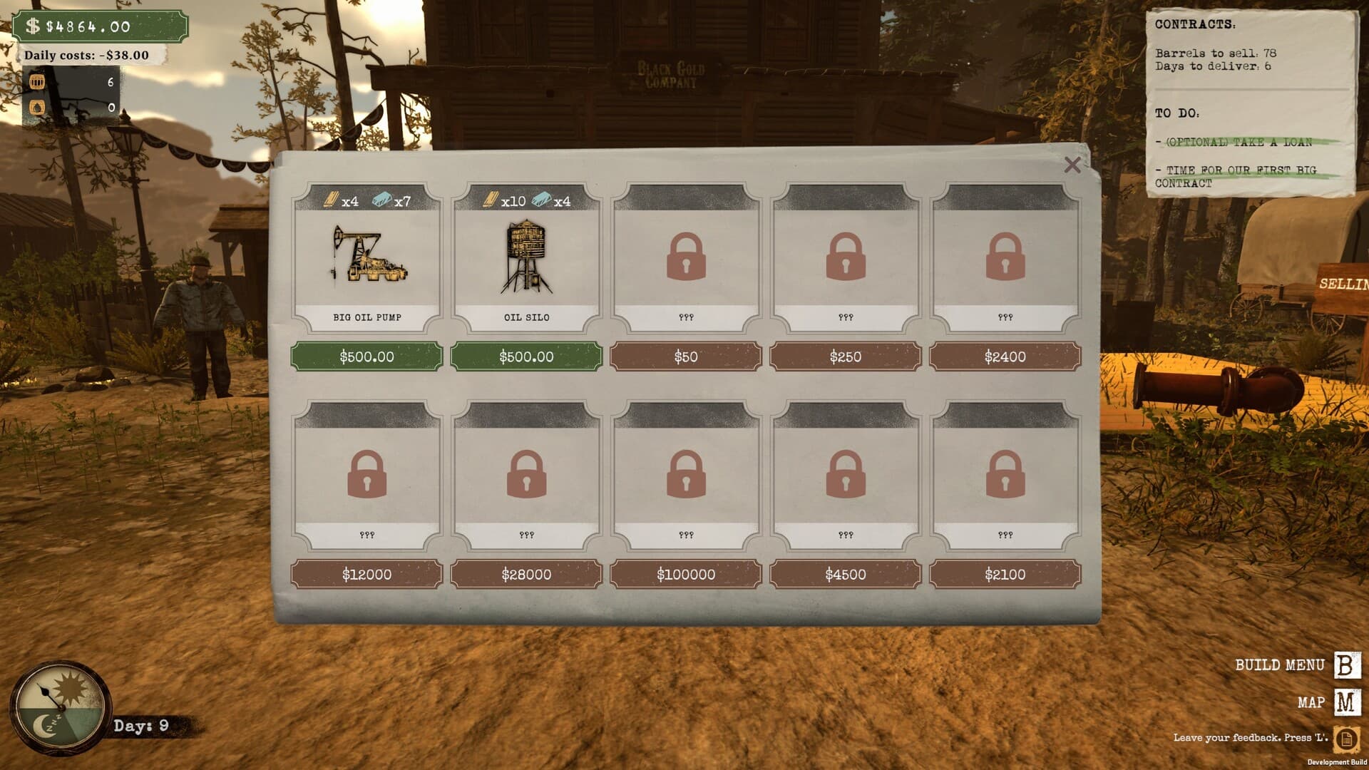 Official demo screenshot of the machinery and construction shop menu