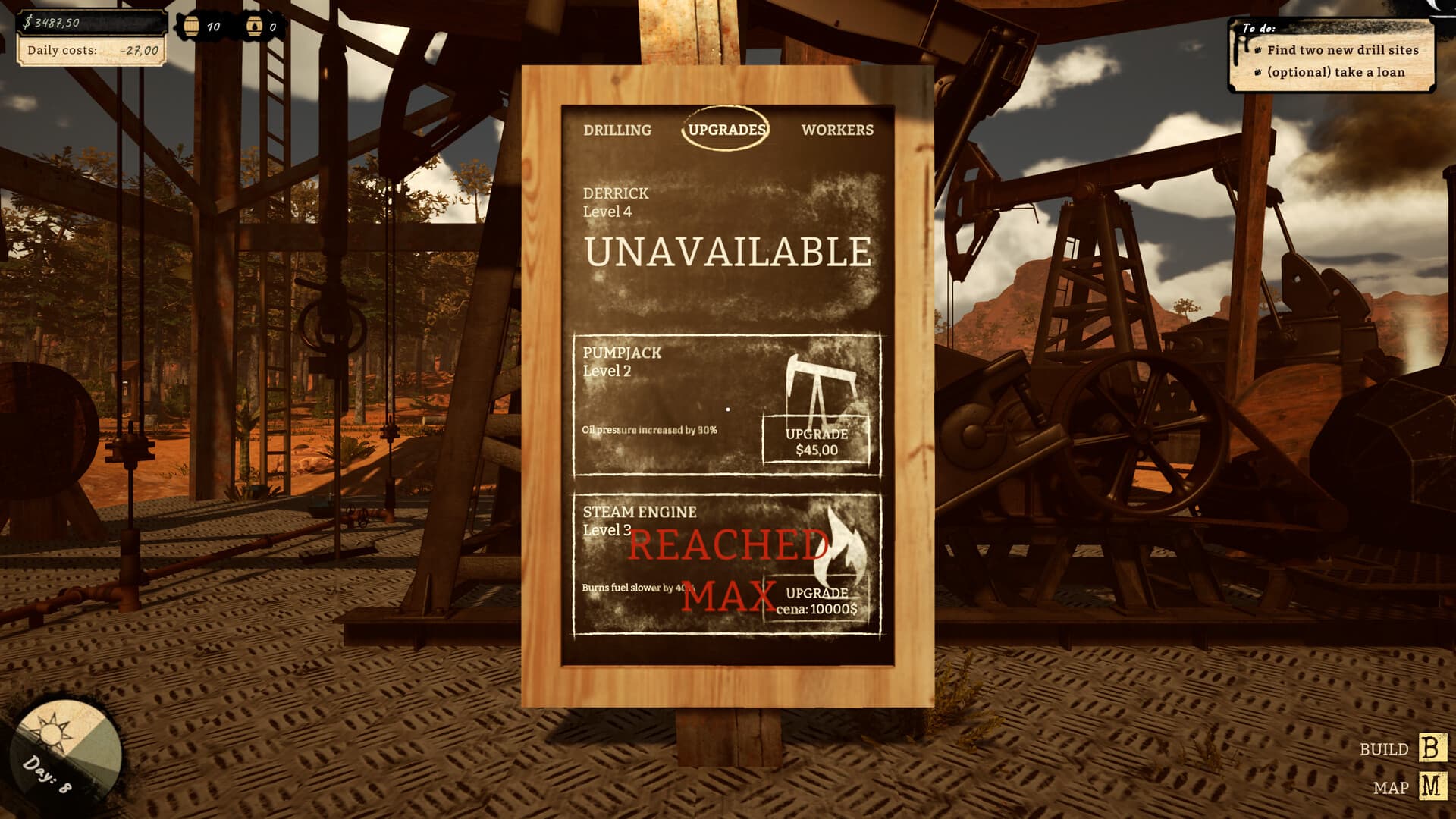Official Black Gold screenshot: Field upgrade board